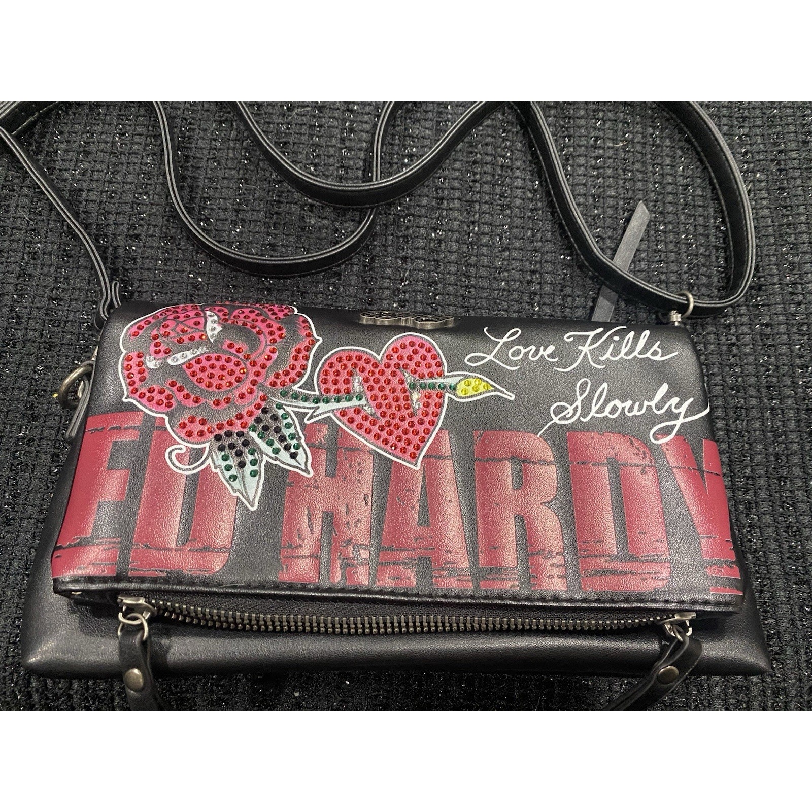 Ed Hardy Love Kills Slowly Clutch Crossbody Bag Brand New